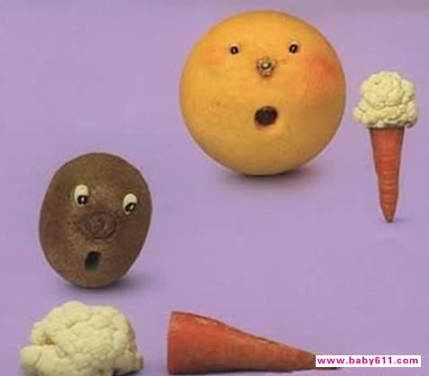 幼儿手工制作图片:猕猴桃 花菜 胡萝卜 橙籽