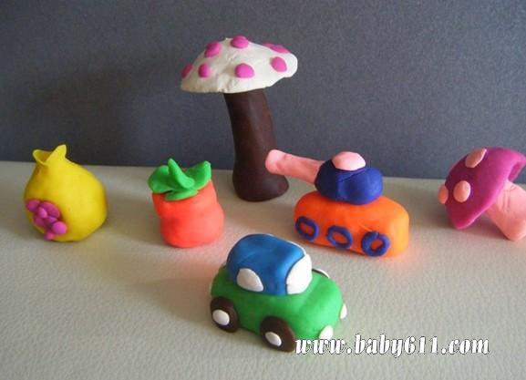 幼儿创意橡皮泥彩泥作品：蘑菇 汽车