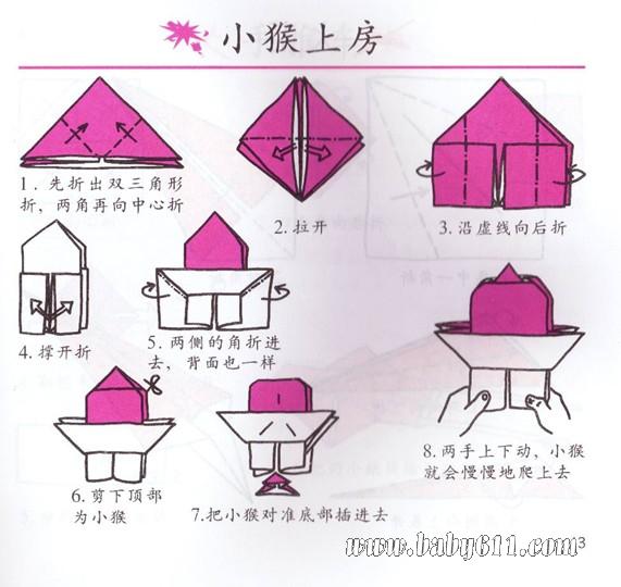 幼儿手工折纸:小猴上房