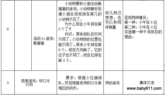 幼儿园中班数学活动教案:小动物排队