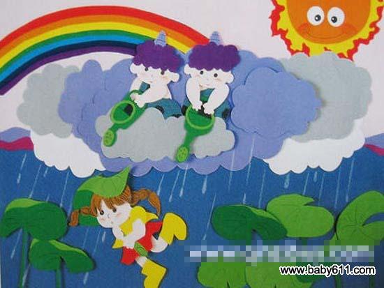 幼儿园夏天主题墙面布置 雷阵雨