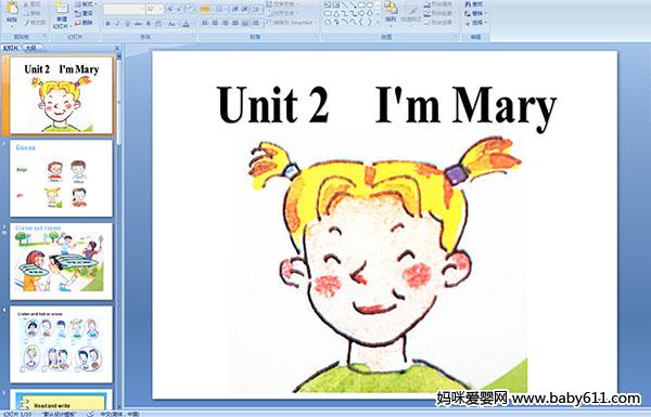 幼儿园大班英语《Unit 2   I m Mary》多媒体课件